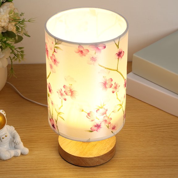 Lzvxtym Fabric Wooden Table Lamp USB LED Bedside Night Lamp with Linen Fabric Lampshade Decorative Bedroom Nightstand Light Vintage Small Nightlight for Home Office Hotel Gift