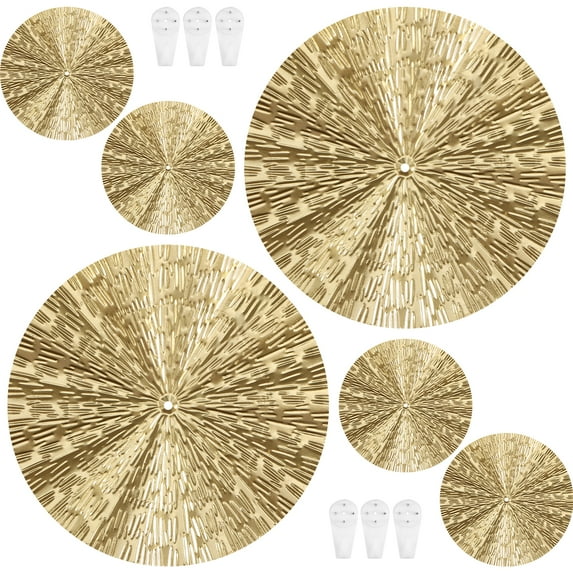 Lzvxtym Gold Wall Decor,Metal Starbursts Radial Plate Wall Art,Modern Accent Hanging Wall Decorations for Home Office Bedroom,6Pcs
