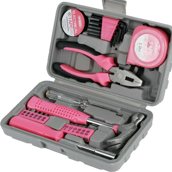 Lzvxtym Household Hand Tool Set,Home Repair Tool Kit,Pink Tool Set for Women,with Case,Steel,Pink,1.71 lbs,24Pcs