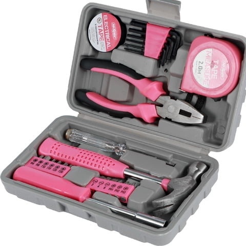 Lzvxtym Household Hand Tool Set,Home Repair Tool Kit,Pink Tool Set for Women,with Case,Steel,Pink,1.71 lbs,24Pcs
