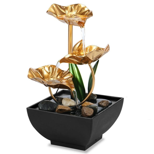 Lzvxtym Indoor Water Fountain, 3Tier Lotus Tabletop Fountain, with LED