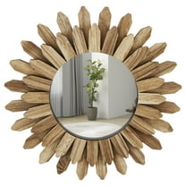 Lzvxtym Mirror Wall Décor Fashion Wood Mirror Wall Decoration Hanging Round Mirror Ornament Sunburst Mirror Art Decoration Rustic Decorative Hanging Mirror for Corridor Bedroom