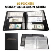 Lzvxtym Money Collection Album 60-Pocket Paper Money Album Coin Collection Holder Album Leather Coin Currency Album Book Gift for Collectors