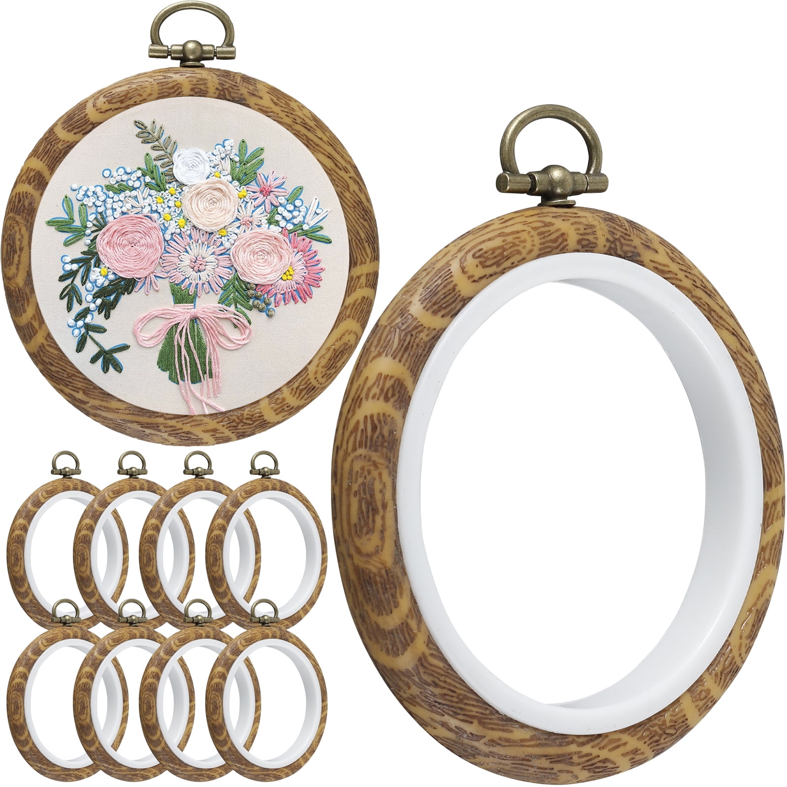 Lzvxtym Round Embroidery Hoop Imitated Wood Embroidery Display Frame