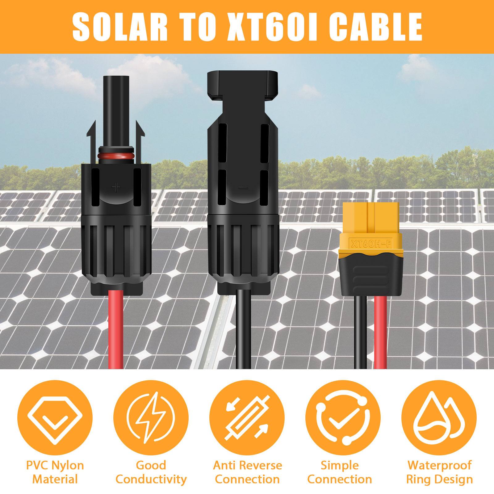 Lzvxtym Solar to XT60i Cable 12AWG Stable Solar Connector to XT60i Adapter Cable 2FT/10FT Premium Solar Panel Extension Cable