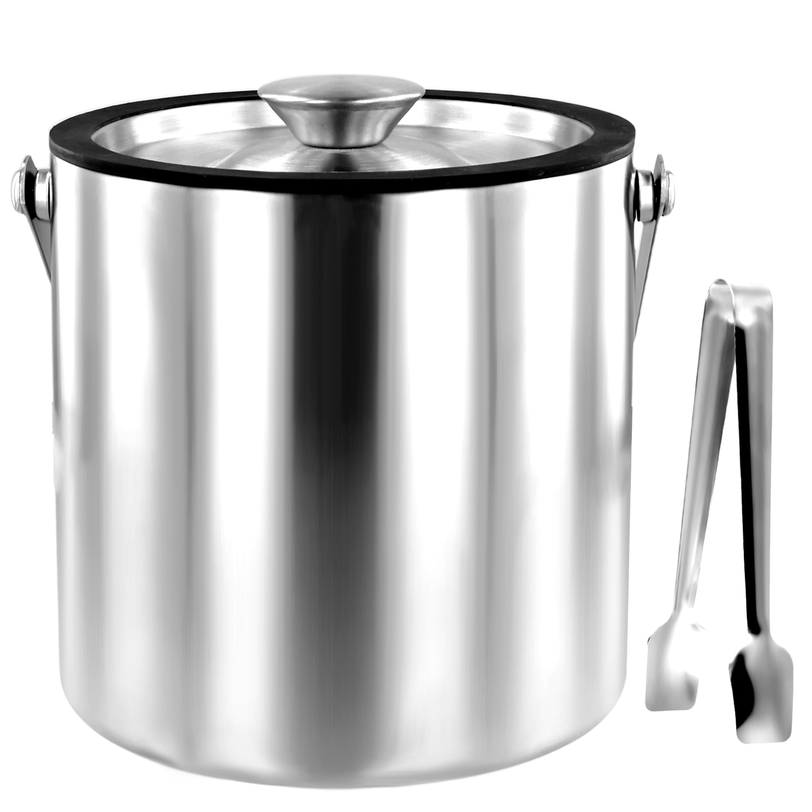Lzvxtym Stainless Steel Ice Bucket with Lid Strainer Tong 2.0L Double Walled Insulated Ice Bucket Ice Bucket Container for Cocktail Bar Parties