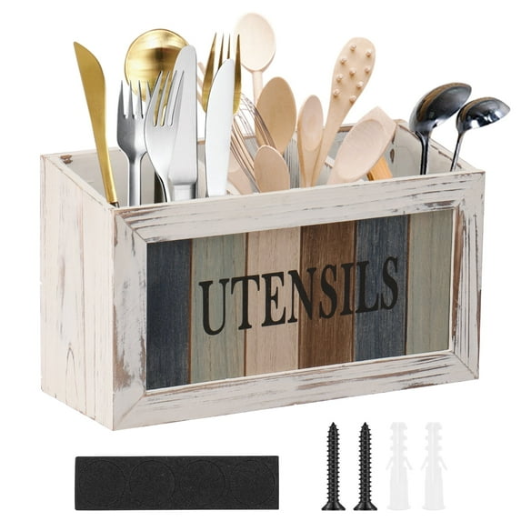 Lzvxtym Utensil Holder,Wooden Kitchen Utensil Holder,Silverware Organizer,Utensil Crock for Kitchen Counter,Utensil Caddy Countertop for Silverware Fork Spoon Spatula