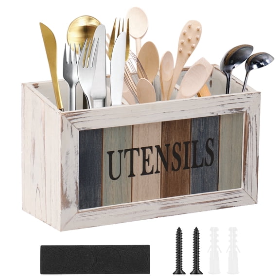 Lzvxtym Utensil Holder,Wooden Kitchen Utensil Holder,Silverware Organizer,Utensil Crock for Kitchen Counter,Utensil Caddy Countertop for Silverware Fork Spoon Spatula