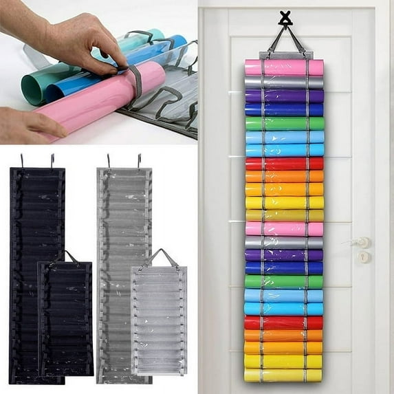 Tysrjsv Vinyl Roll Holder 12/24 Rolls Hanging Adjustable Craft Vinyl Roll Keeper Craft Room Organizer Storage Bag For Closet, Door and Wall Mount