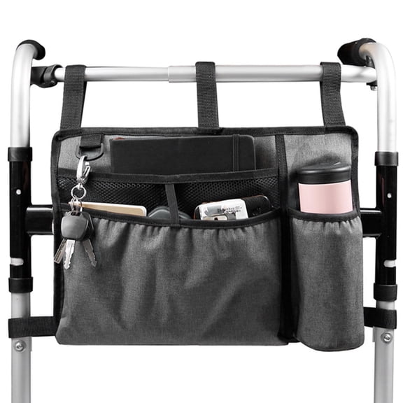 Lzvxtym Walker Bag with Cup Holder Large Capacity Folding Storage Bag Elderly Handicapped Mobility Walker Bag,1Pcs,Polyester