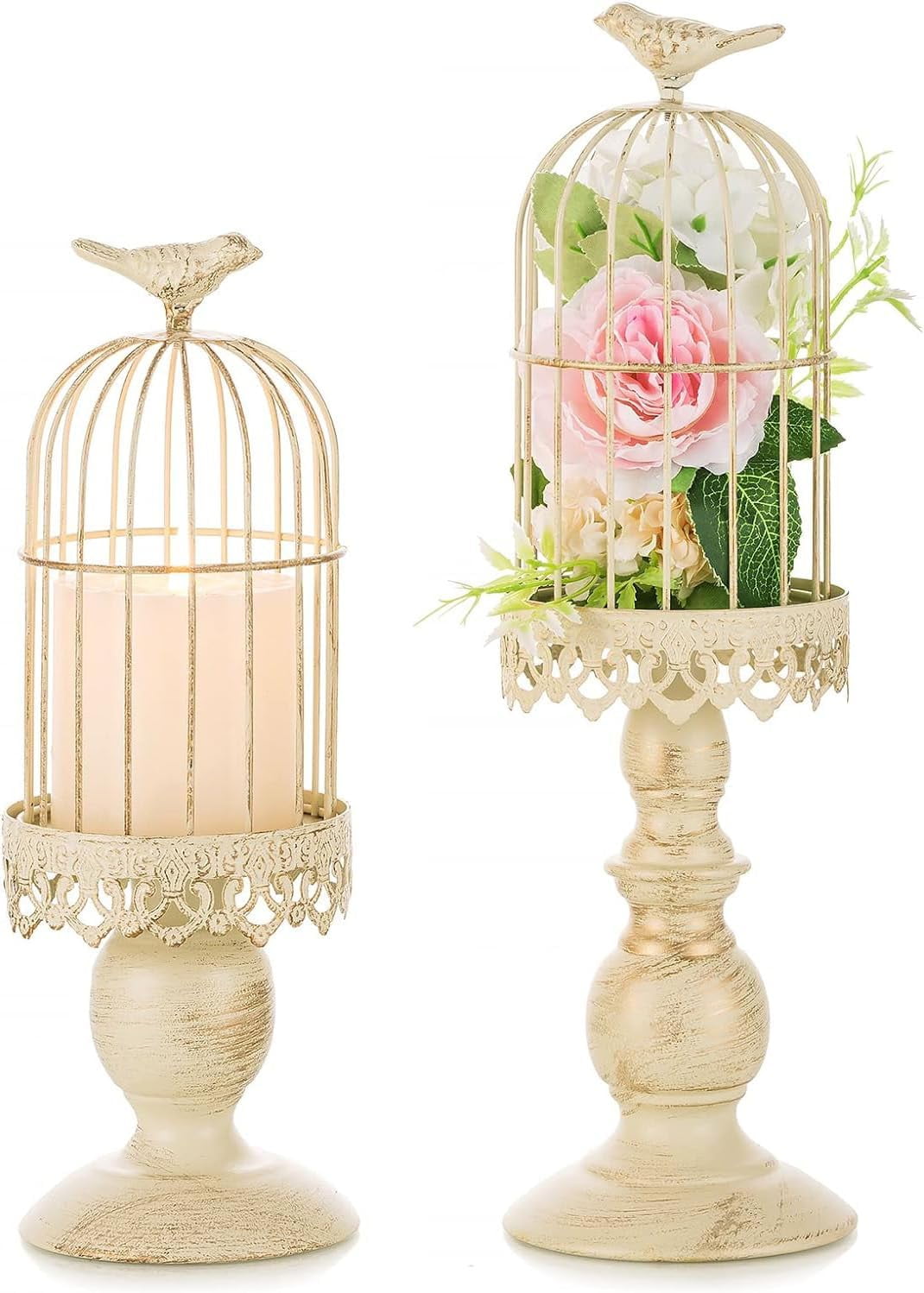 Lzyawe Metal Decorative Birdcage Candle Holder Vintage Candle Lanterns Set of 2,Romantic Elegant Decorative Candlestick Holders for Wedding Dinning, Party Anniversary Home Decor