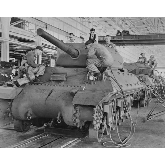 M-10 Tanks In Production On General Motors Assembly Line. American Passenger Cars Were Produced In Very Small Numbers