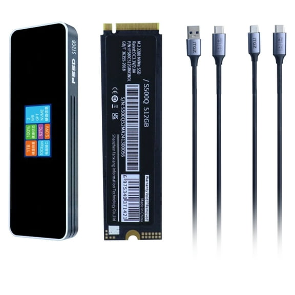 M.2 2280 SSD External Enclosure USB3.1 Gen2 10Gbps SSD Adapter Mobile Hard Drive Disk with LCD Display for PC