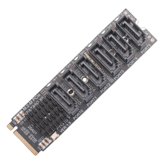 M.2 MKey PCIE NVMe to SATA 3.0 Expansion Riser Card, 6Port 6Gbps SATA Controller with ASM1166 Chip