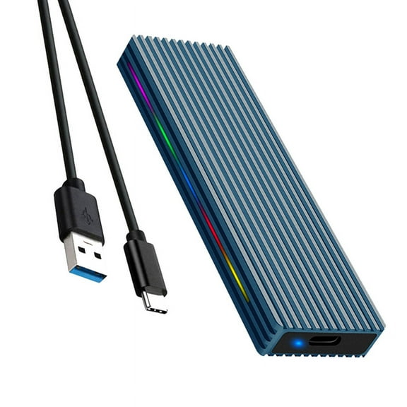 M.2 M Key SSD Enclosure Case 10Gbps/5Gbps USB3.1 NGFF Protocol USB-C Mobile Case Aluminum Alloy with RGB Light-Navy Blue Aluminum alloy Navy Blue,1 x SSD Enclosure Case 1 x USB to type c Cable