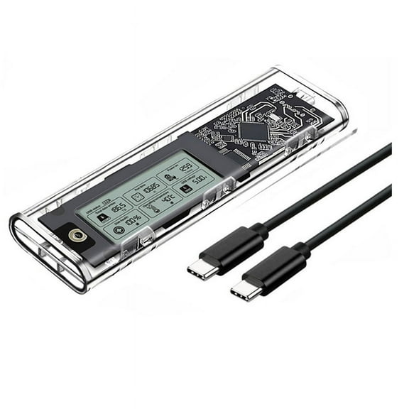 M.2 NVME/NGFF Dual Protocol SSD Enclosure Transparent Hard Drive Case USB3.2 with Intelligent Display SATA SSD Adapter