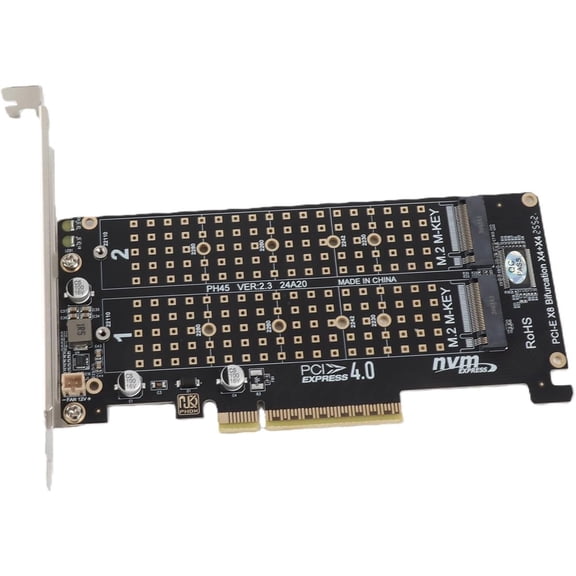 M.2 NVME PCIE Adapter Card, 2 x 32Gbps Full Speed PCIE 3.0 PCIE 4.0 X16 Expansion Card, M.2 SSD PCIE X8 M Key Hard Drive Converter Reader Express Adapter(ph45)