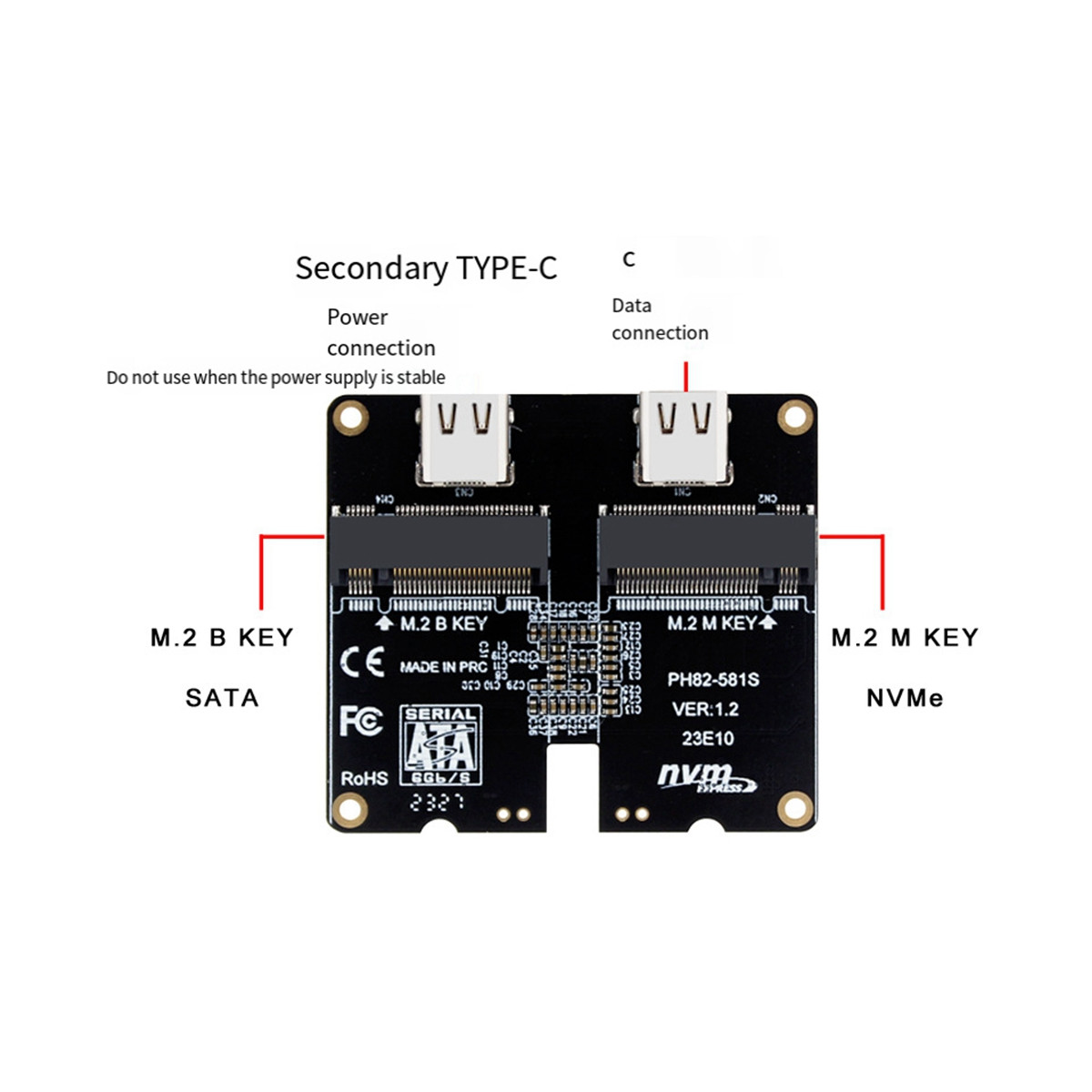 M.2 NVMe SATA SSD Enclosure Adapter Card 4TB JMS581 TypeC USB3.1 Gen2