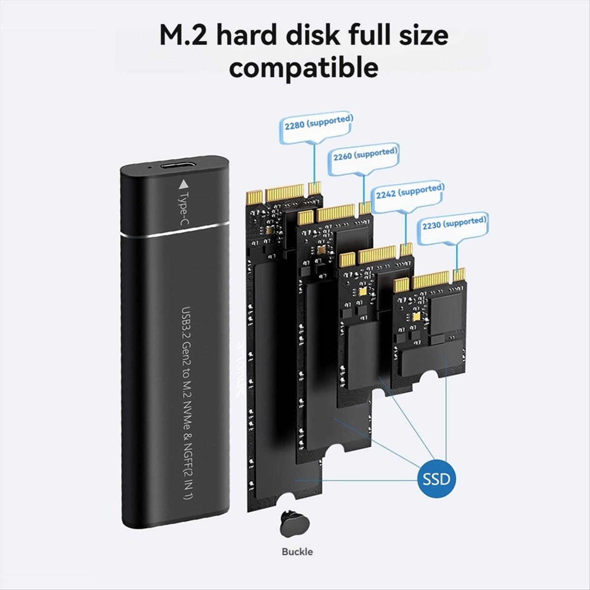 M.2 NVMe SATA SSD Enclosure Adapter Tool-Free USB 3.2 Gen2 20Gbps External NVMe to USB SATA M-Key / B+M Key Black