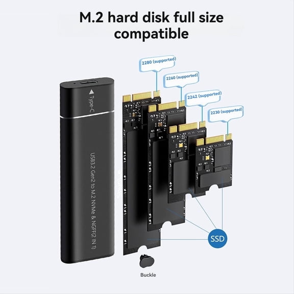 M.2 NVMe SATA SSD Enclosure Adapter Tool-Free USB 3.2 Gen2 20Gbps External NVMe to USB SATA M-Key / B+M Key Black