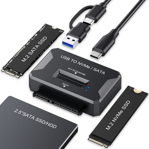 M.2 NVMe SATA SSD Enclosure, USB 3.2 Gen 2 10Gbps SSD Adapter for M.2 NVMe SATA M-Key B+M Key SSD and 2.5 inch SATA HDD SSD, External Hard Drive Reader Supports 2230 2242 2260 2280 22110