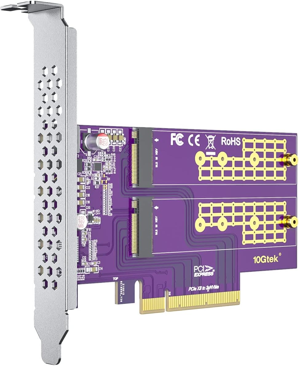 M.2 NVMe SSD Adapter MKey, 2Port M.2 to PCIe X8 Gen3 Adapter