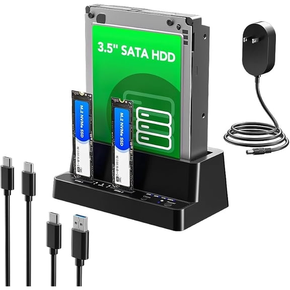 M.2 NVMe SSD Cloner and Duplicator, 3 Bay Hard Drive Cloner Dock for M.2 NVMe SSD and 2.5"/3.5" SATA HDD, Hard Drive Docking Station, Tool-Free Hard Drive Reader