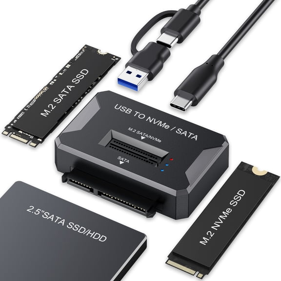 M.2 NVMe SATA SSD Enclosure, USB 3.2 Gen 2 10Gbps SSD Adapter for M.2 NVMe SATA M-Key B+M Key SSD and 2.5 inch SATA HDD SSD, External Hard Drive Reader Supports 2230 2242 2260 2280 22110