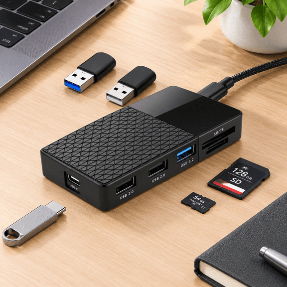 M.2 NVMe SSD Enclosure with Hub and Card Reader, 10Gbps USB-C 3.2 External Case for 2230/2242/2260/2280 SSDs