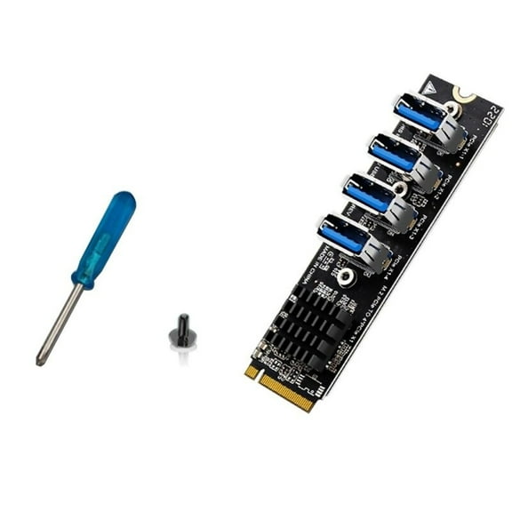 M.2 to 4 Ports PCI-E Extender Riser Adapter Card USB 3.0 Riser Card Power Cable Adapter for Desktop PC