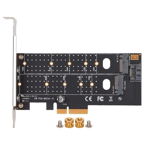 M.2 to PCIe Adapter Card, Dual M.2 NVMe and SATA SSD Expansion, PCB Porous Design for Heat Dissipation, Compatible with PCIe x4 x8 x16 Slots