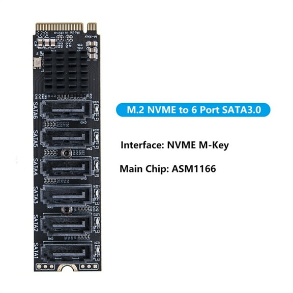M.2 to Adapter 6 Ports M.2 NVME to SATA3.0 Expansion Card M.2 PCI-E M Key Riser for HDD SSD