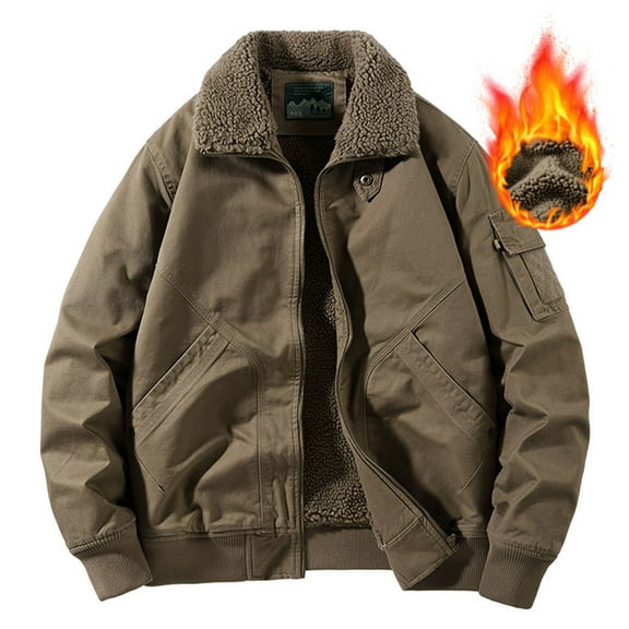 M-4X Big & Tall Cargo Jackets for Men with Pockets Plus Size Fleece Lined Coats Long Sleeve Zipper Up Collared Thermal Warm Work Outerwear Jacket