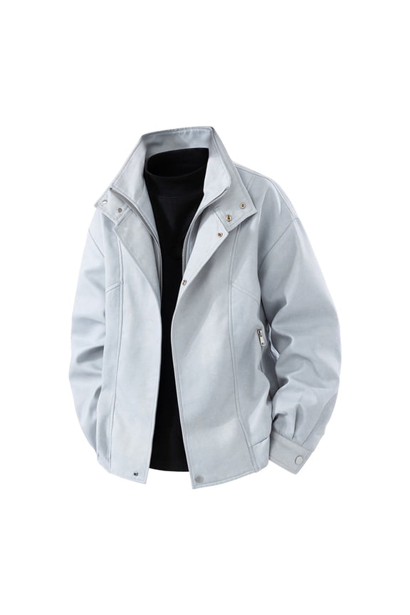 M-4X Big & Tall Cargo Jackets for Men with Pockets Plus Size Zip Up Coats Long Sleeve Mock Neck Solid Color Comfort Work Outerwear Jacket