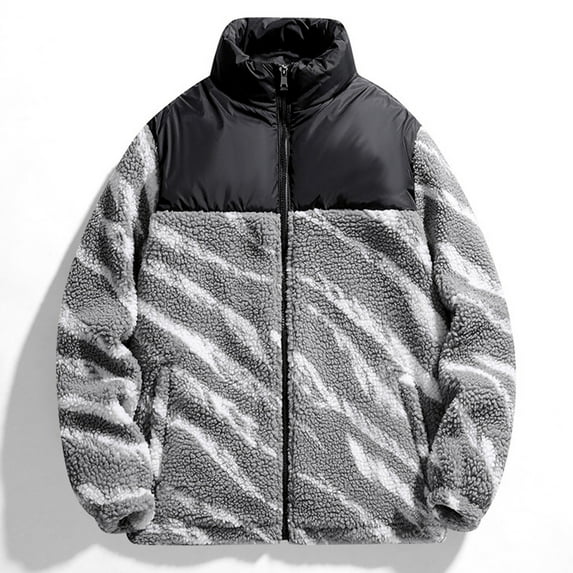 M-4X Big & Tall Fleece Jackets for Men with Pockets Plus Size Sherpa Coats Long Sleeve Zipper Up Mock Neck Color Block Thermal Warm Winter Jacket