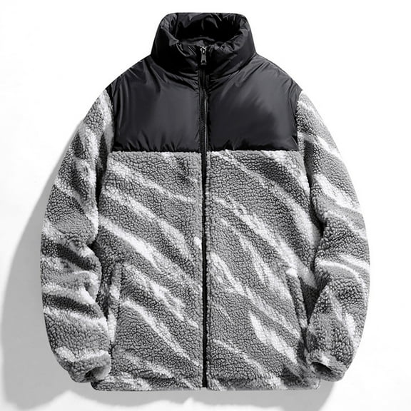 M-4X Big & Tall Fleece Jackets for Men with Pockets Plus Size Sherpa Coats Long Sleeve Zipper Up Mock Neck Color Block Thermal Warm Winter Jacket