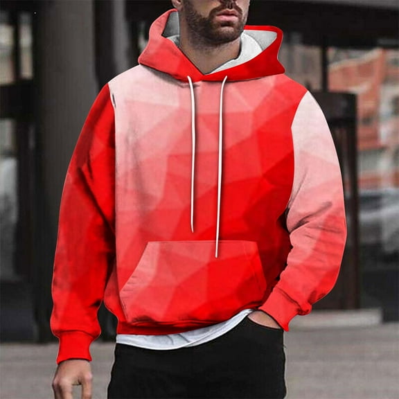 M-4X Big & Tall Hoodies for Men with Front Pocket Plus Size Fleece Lined Sweatshirts Pullover Long Sleeve Gradient Printed Warm Hooded Tops