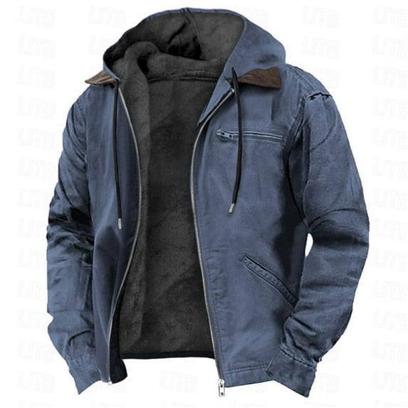 M-4X Big & Tall Jackets for Men Fleece Lined Coats with Pockets and Hoodie Plus Size Mens Long Sleeve Zip Up Solid Color Thermal Warm Athletic Jacket