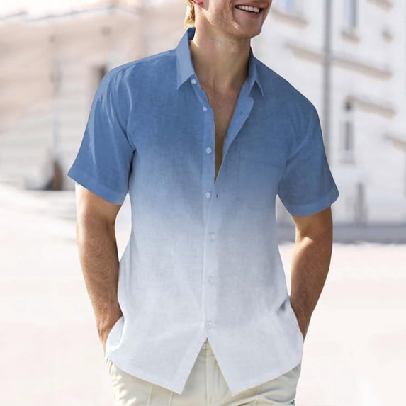 M-4X Big & Tall Mens Plus Size Shirts with Pocket Short Sleeve Tshirts Shirt Button-Down Collared Gradient Printed Breathable Hawaiian Beach Tees Tops