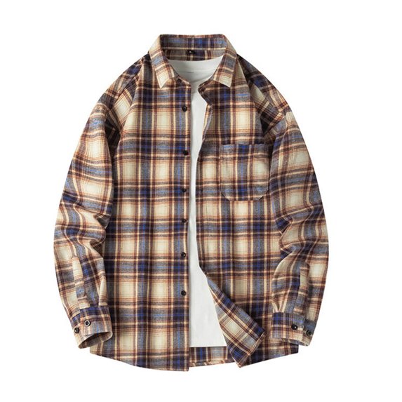 M-4X Big & Tall Mens Shirts with Pocket Plus Size Long Sleeve Shackets T-Shirts Button-Down Collared Plaid Printed Lapel Tees Tops