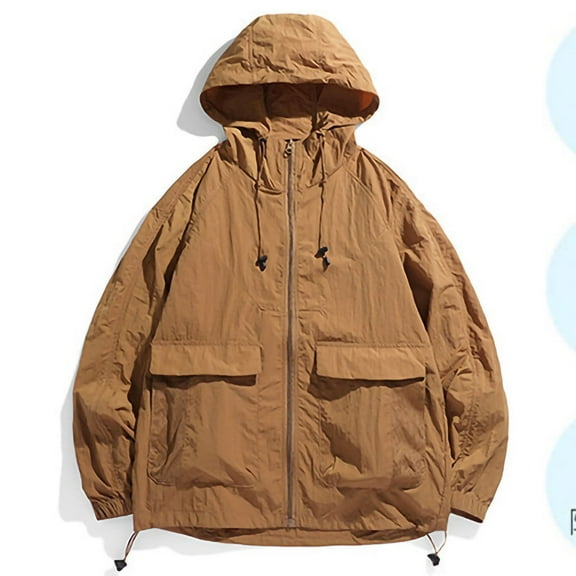 M-4X Big & Tall Mens Sun Protection Jackets with Pockets and Hoodies Plus Size Lightweight Long Sleeve Zipper Up Solid Outdoor-Hiking Coats