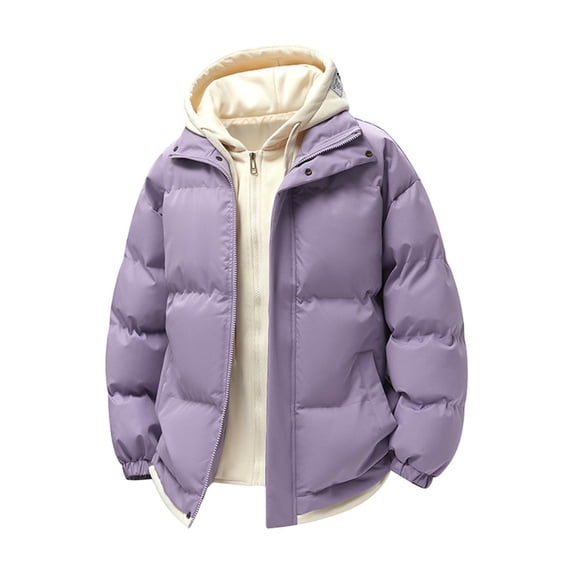 M-4X Big & Tall Quilted Jackets for Men Plus Size Fake-Two-Piece Coats with Pockets and Hoodie Long Sleeve Zip Up Color Block Thermal Puffer Jacket