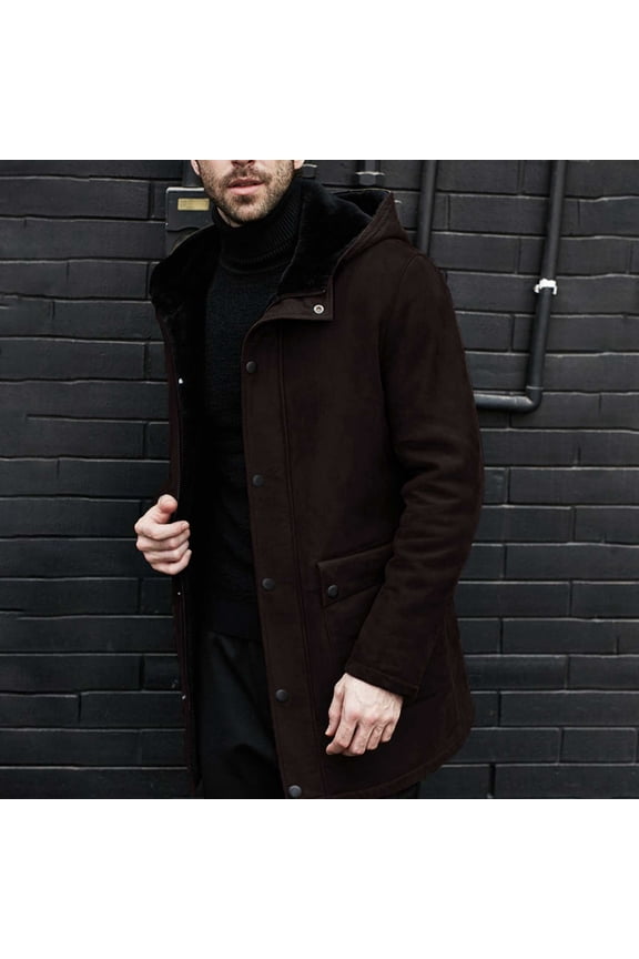M-4X Big & Tall Sueded Jackets for Men Plus Size Fleece Lined Coats Solid Long Sleeve Button-Down Zip Up Thermal Warm Jacket with Pockets and Hoodies