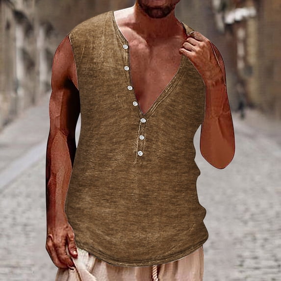 M-4X Big & Tall Tank Tops for Men Sleeveless Button Crewneck Undershirts Shirts Mens Casual Solid Color Pullover Breathable Athletic Workout Vests