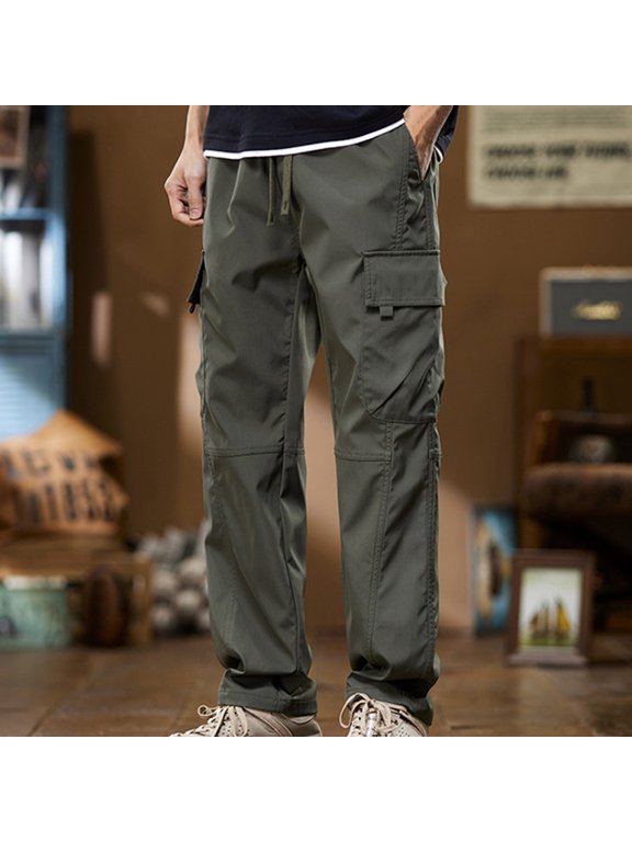 M-4X Mens Big and Tall Cargo Pants with Multi-Pockets Plus Size Straight Leg Work Trousers Drawstring Elastic Waist Solid Hiking Pant