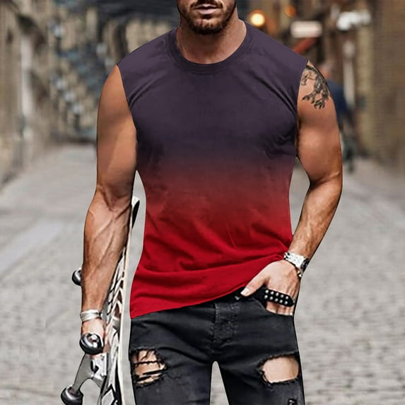 M-4X Mens Tank Tops Big & Tall Sleeveless Crewneck Athletic T-Shirts Plus Size Boys Casual Gradient Printed Pullover Workout Running Vests