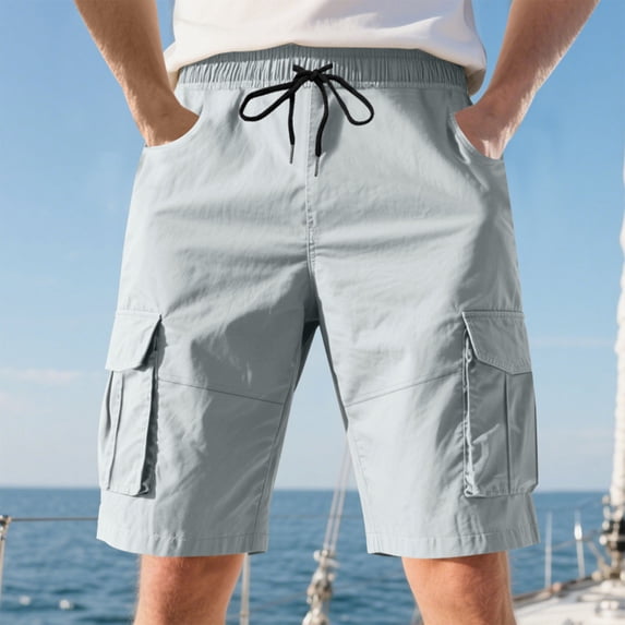 M-4X Plus Size Cargo Shorts for Men with Multi-Pockets Big & Tall Drawstring Elastic Waist Straight Leg Solid Color Casual Hiking Work Short