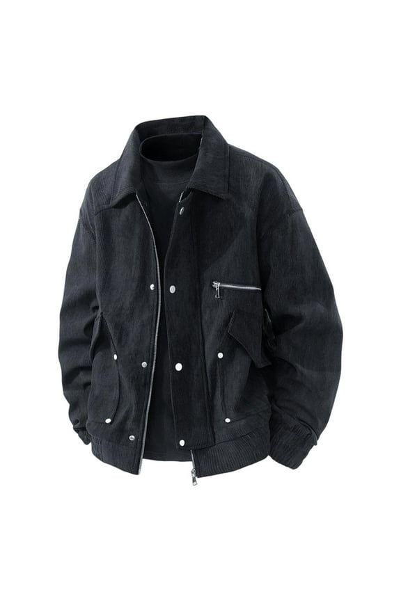 M-4X Plus Size Corduroy-Jackets for Men with Pockets Big & Tall Coats Zip Up Collared Long Sleeve Vintage Solid Color Warm Work Outerwear Jacket