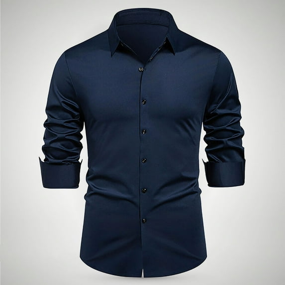 M-4X Plus Size Dress Shirts for Men Long Sleeve Big & Tall Slim-Fit T-Shirts Mens Formal Solid Color Button-Down Collared Business Work Tops