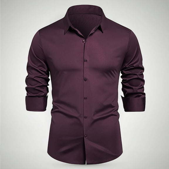 M-4X Plus Size Dress Shirts for Men Long Sleeve Big & Tall Slim-Fit T-Shirts Mens Formal Solid Color Button-Down Collared Business Work Tops